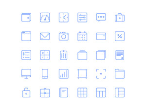 Blue Web Line Icon Set Vector