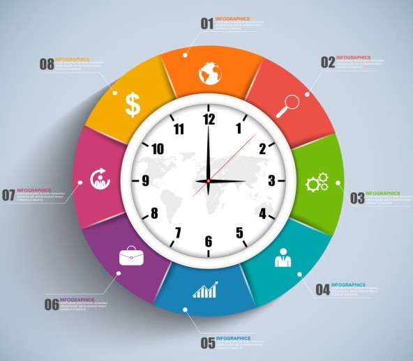Colorful Flat Clock Infographic Template Vector