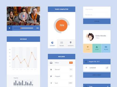 Flat Blue UI Kit PSD