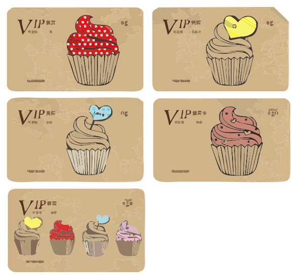 Cupcake VIP Card Template Set Vector