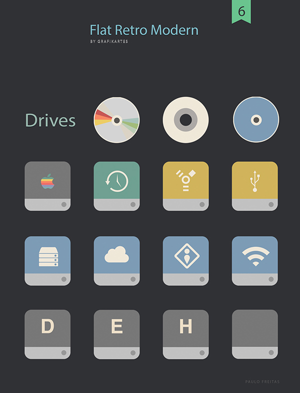 Flat Retro Modern Folders & Drives Icon Set