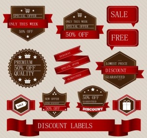Red and Brown Discount Label Set Vector