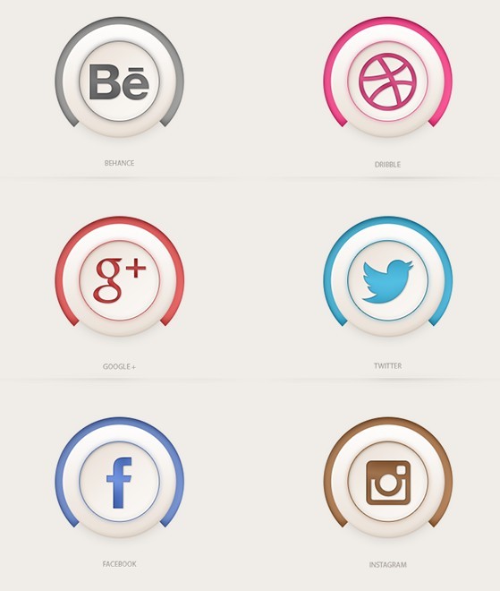 Semi 3D Social Media Icons PSD