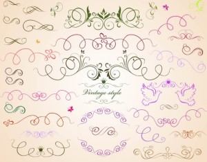 Vintage Style Floral Decoration Set Vector
