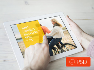 White iPad In Hands Mockup PSD