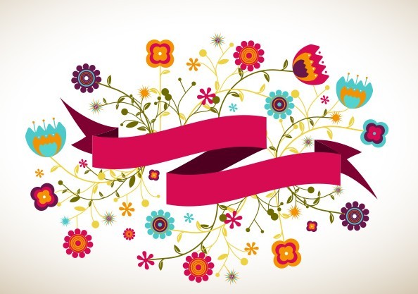 Vintage Holiday Flower Ribbon Vector