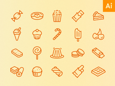Dessert Line Icons Set Vector