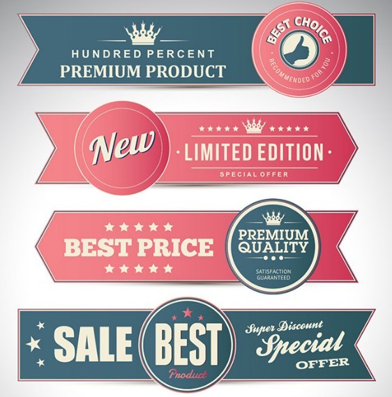Elegant Promotion Ribbon Banner Set Vector
