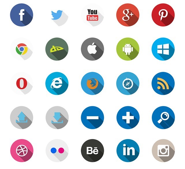 40 Flat Long Shadow Icons Vector PSD
