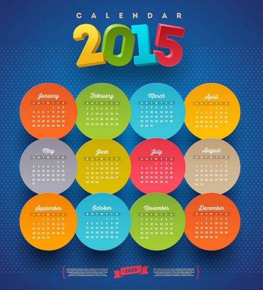 Colorful Circular Calendar 2015 Vector