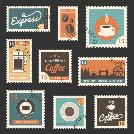 Retro Style Fresh Coffee Stamp Set Vector