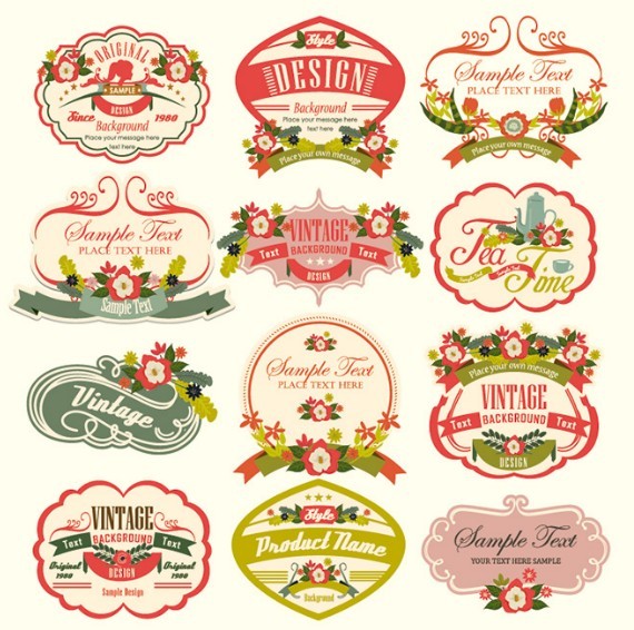 Vintage Floral Logo & Badge Set Vector