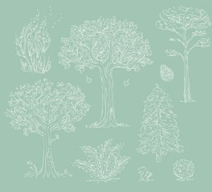 Hand painted White Trees Illustration Vector