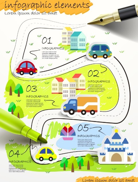 Cartoon City Infographic Elements Vector