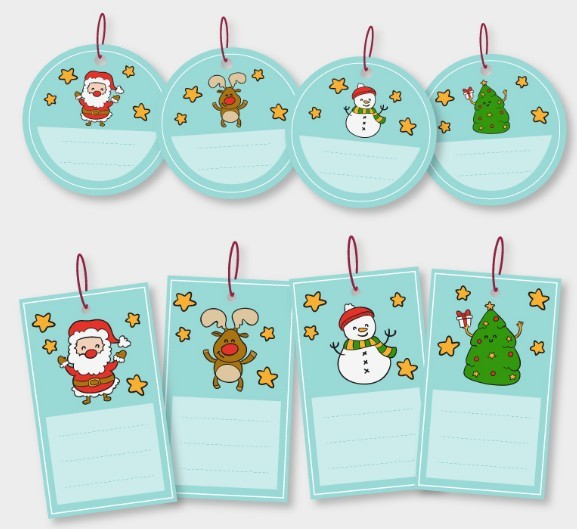 Cartoon Blue Christmas Sticker Set Vector