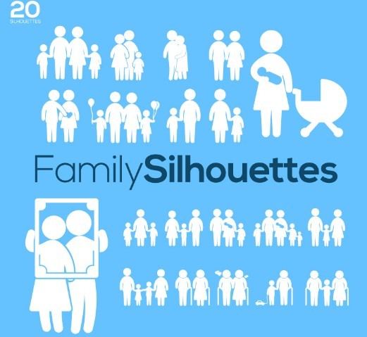 20 Family Silhouettes Vector