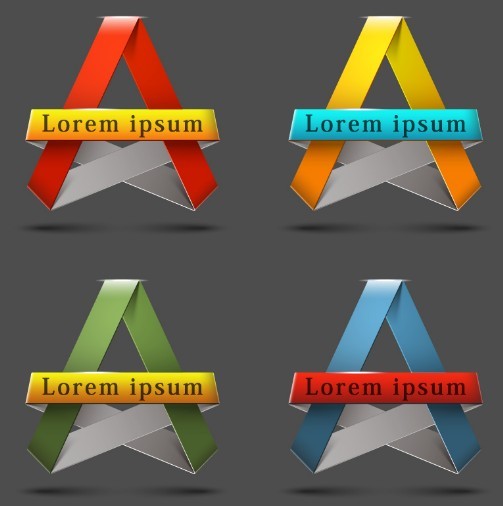 3D Ribbon Label Set Vector