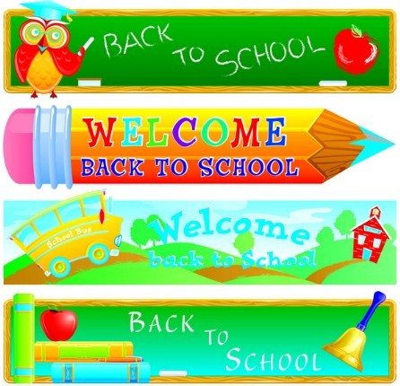 Cartoon Back To School Banner Set Vector
