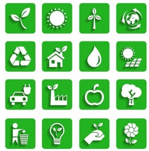 Flat Long Shadow Green ECO Icon Set Vector