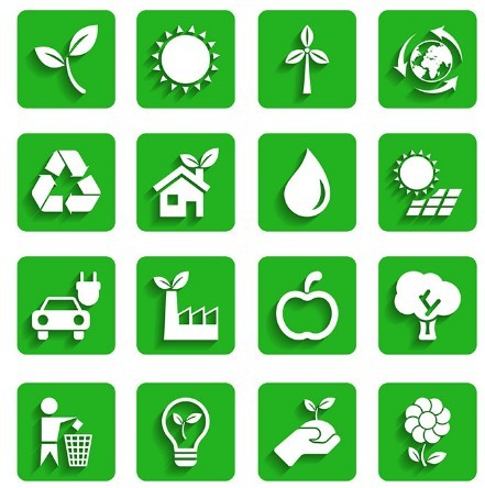 Flat Long Shadow Green ECO Icon Set Vector