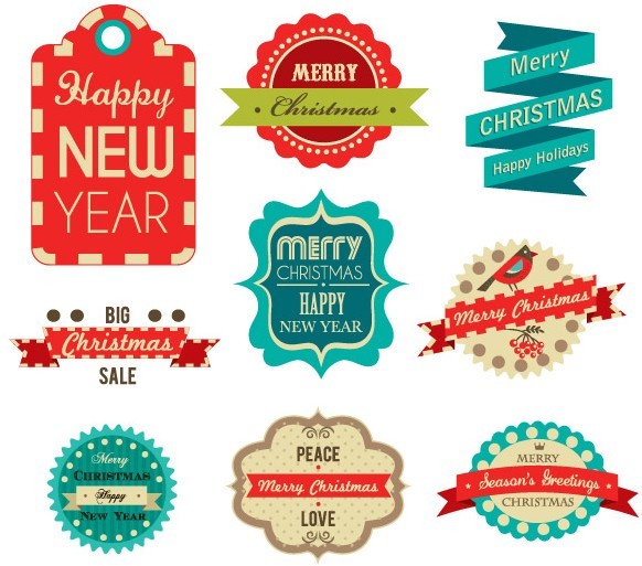 Christmas & Happy New Year Label Set Vector