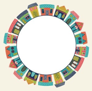 Cartoon Buildings Circle Vector