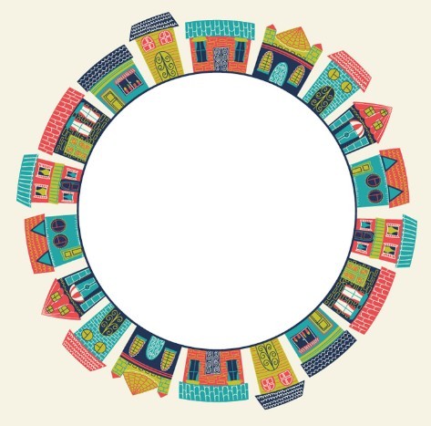 Cartoon Buildings Circle Vector