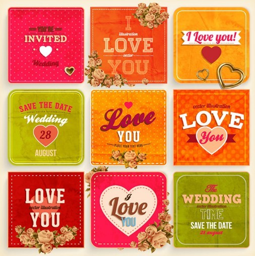 Colorful Wedding Card Set Vector
