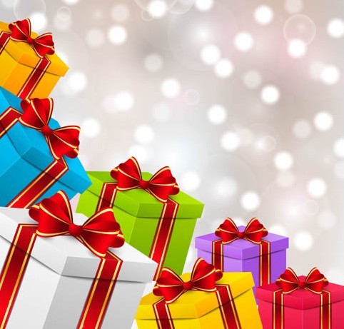 Colorful Gift Boxes with Red Ribbon Bows Vector