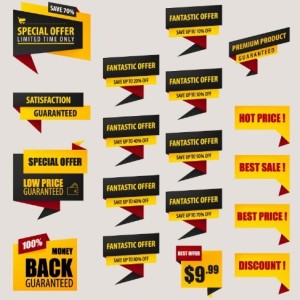 18 Black & Yellow Origami Discount Label Set