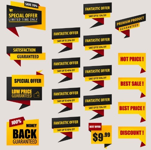 18 Black & Yellow Origami Discount Label Set