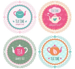 4 Round Tea Time Labels Vector