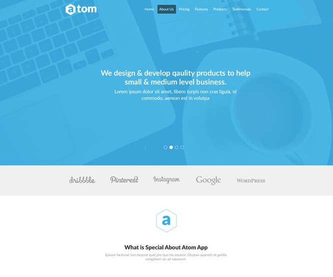 Atom - Simple Clean Landing Page Template PSD
