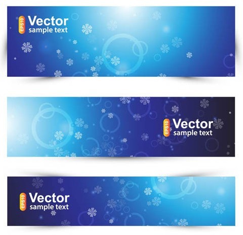 Blue Snowflakes Banner Set Vector