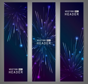 Vertical Fireworks Banner Set Vector