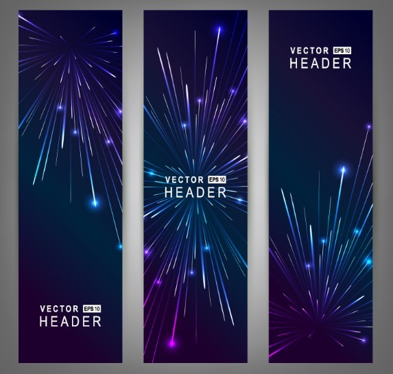 Vertical Fireworks Banner Set Vector