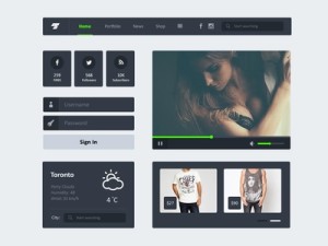 Flat Dark UI Kit PSD