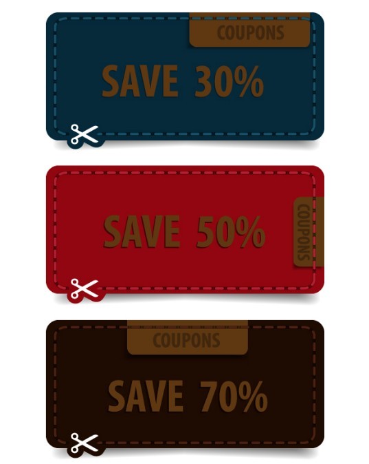 3 Colorful Coupon Labels Vector