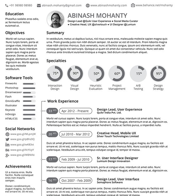 Minimal Resume CV Template Vector