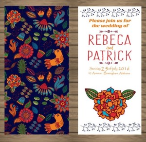 Vintage Floral & Bird Wedding Invitation Card Vector