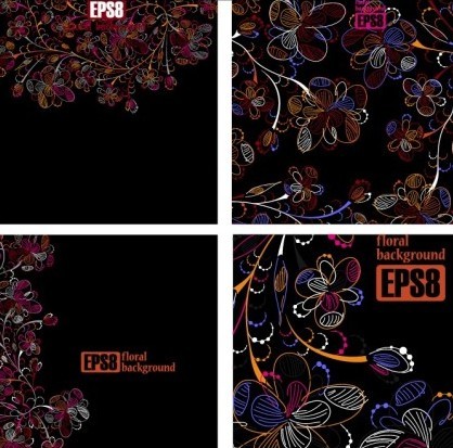 Dark Vintage Floral Background Set Vector