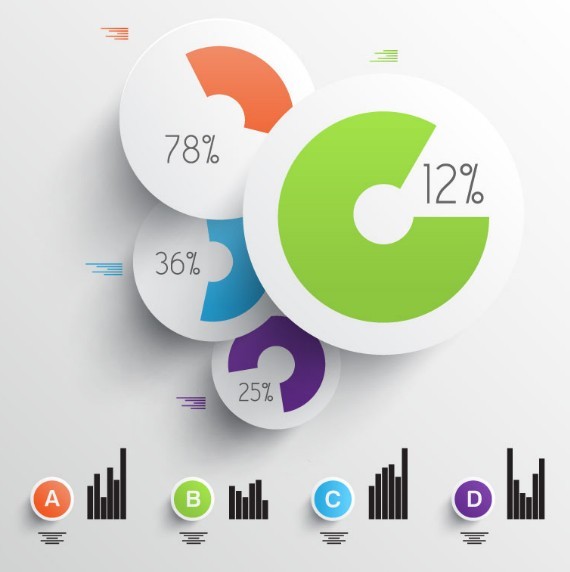 3D Pie & Column Chart Templates Vector