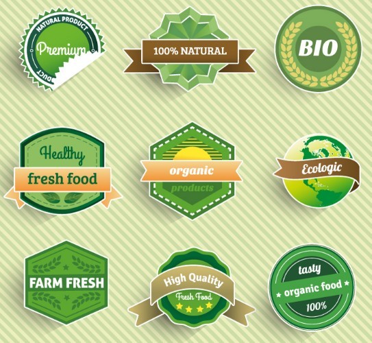 Green Health Food Badge Set Vector