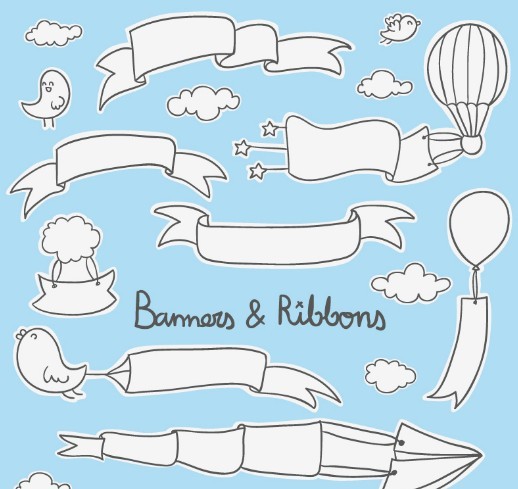 White Cartoon Banners & Ribbons Vector