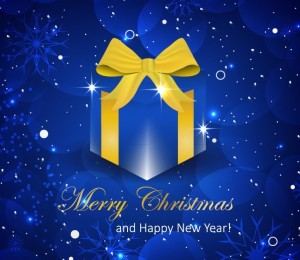 Blue Gift Box with Yellow Ribbon Bow Vector