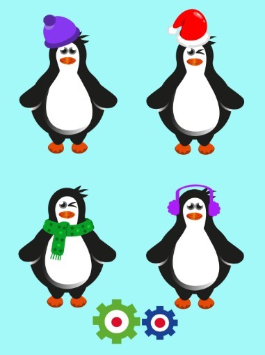 4 Cartoon Penguins Vector