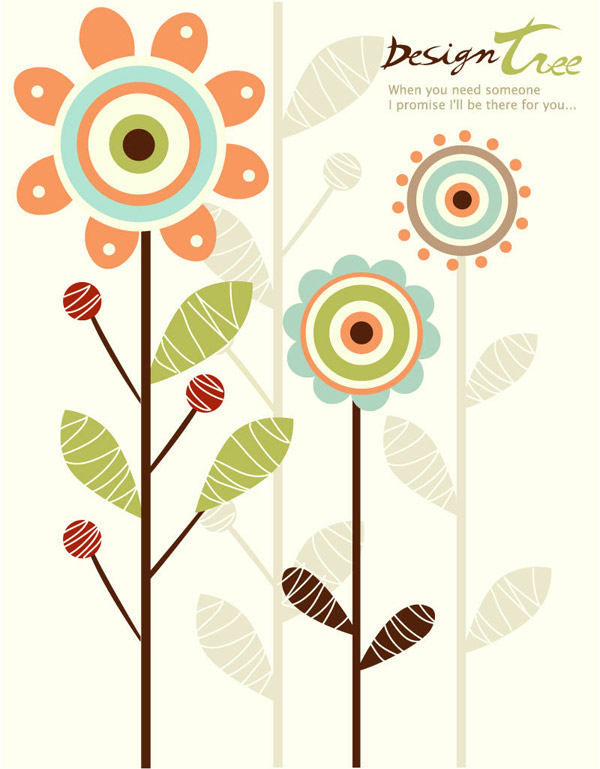 Cartoon Trees & Flowers Vector Illustration