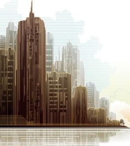 Urban Skyscrapers Silhouette Vector