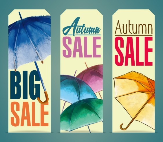 Autumn Sale Labels (Umbrella Theme) Vector