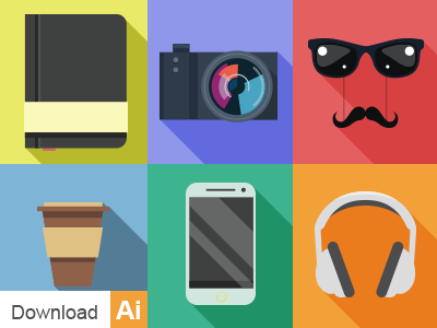 6 Flat Hipster Icons Vector